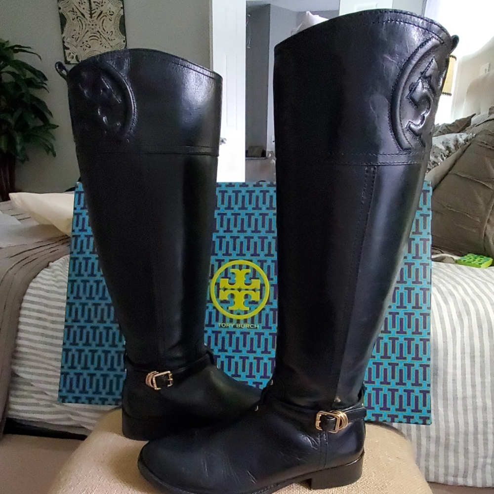 Tory Burch leather knee height black